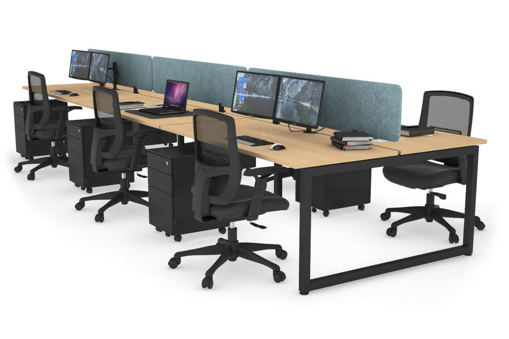 Quadro Loop Legs 6 Person Office Workstation [1600L x 700W]-black leg maple blue acoustic panel (400H x 1600W)
