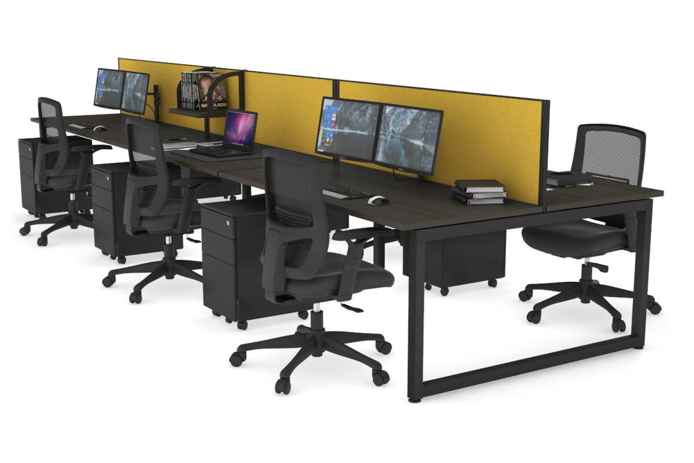 Quadro Loop Legs 6 Person Office Workstation [1600L x 700W]-black leg dark oak mustard yellow (500H x 1600W)