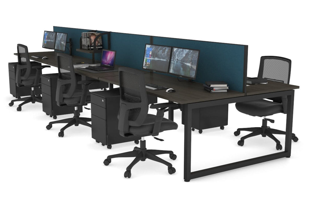 Quadro Loop Legs 6 Person Office Workstation [1600L x 700W]-black leg dark oak deep blue (500H x 1600W)