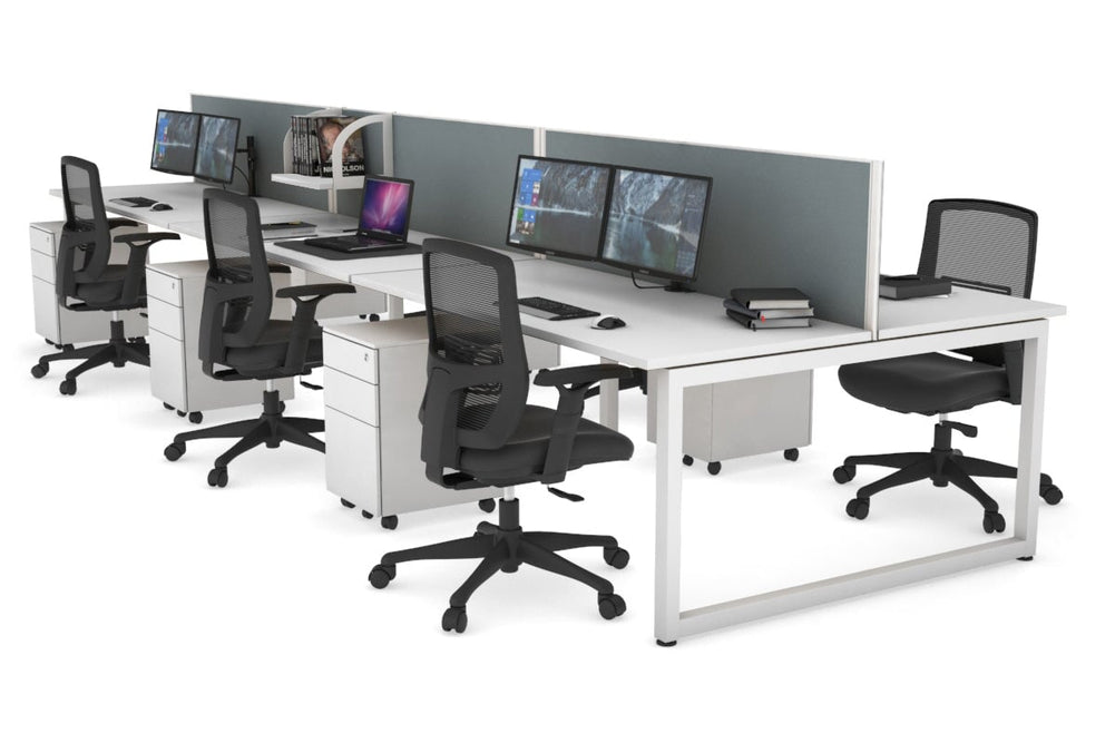 Quadro Loop Legs 6 Person Office Workstation [1600L x 700W]-white leg white cool grey (500H x 1600W)