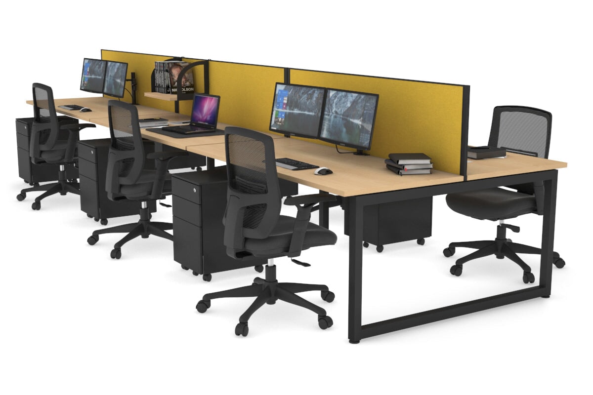 Quadro Loop Leg 6 Person Office Workstations [1600L x 700W] Jasonl black leg maple mustard yellow (500H x 1600W)