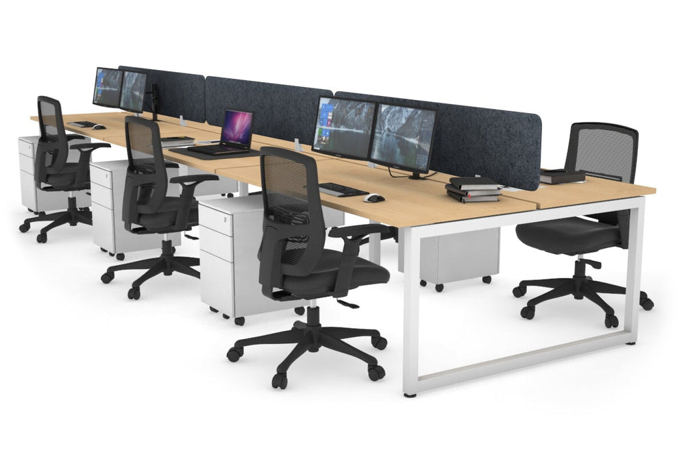 Quadro Loop Legs 6 Person Office Workstation [1600L x 700W]-white leg maple dark grey acoustic panel (400H x 1600W)