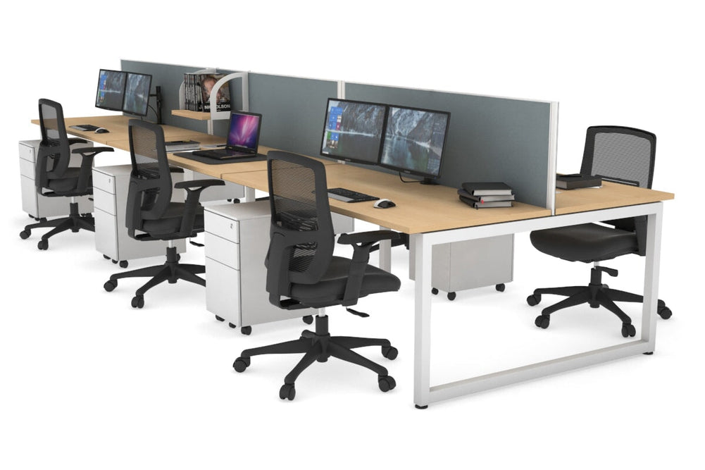 Quadro Loop Legs 6 Person Office Workstation [1600L x 700W]-white leg maple cool grey (500H x 1600W)