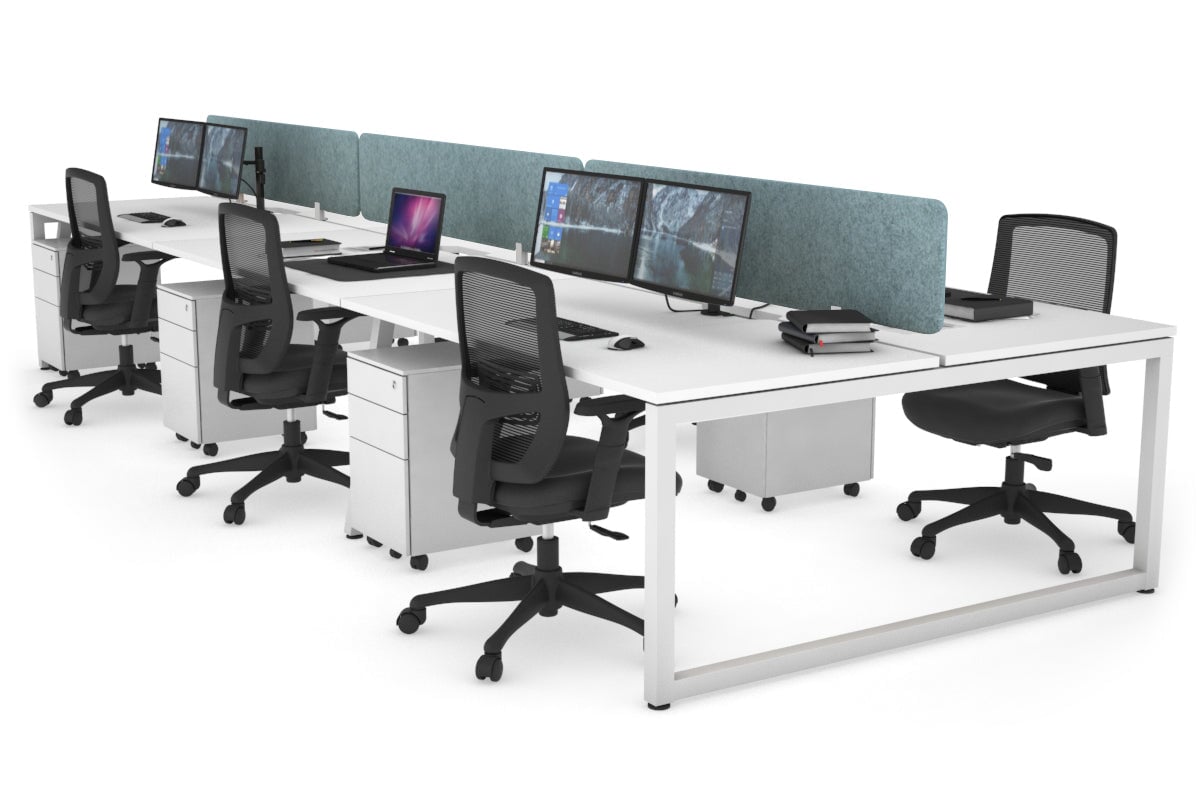 Quadro Loop Leg 6 Person Office Workstations [1600L x 800W with Cable Scallop] Jasonl white leg white blue echo panel (400H x 1600W)