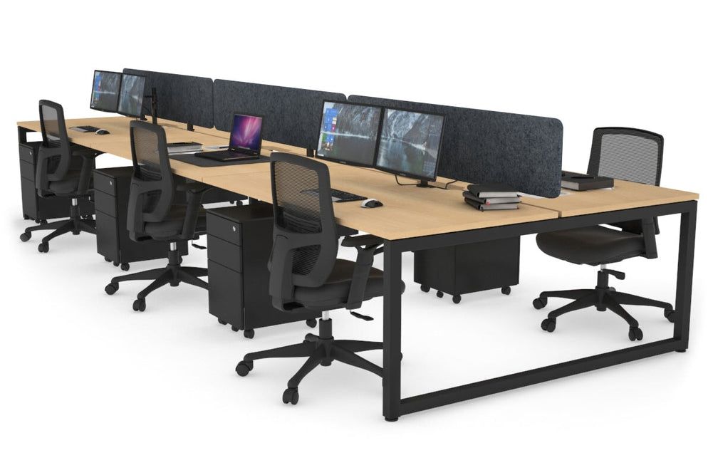 Quadro Loop Legs 6 Person Office Workstation [1600L x 800W with Cable Scallop]-black leg maple dark grey acoustic panel (400H x 1600W)