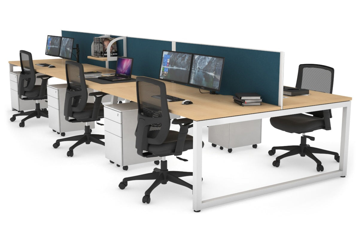 Quadro Loop Leg 6 Person Office Workstations [1600L x 800W with Cable Scallop] Jasonl white leg maple deep blue (500H x 1600W)