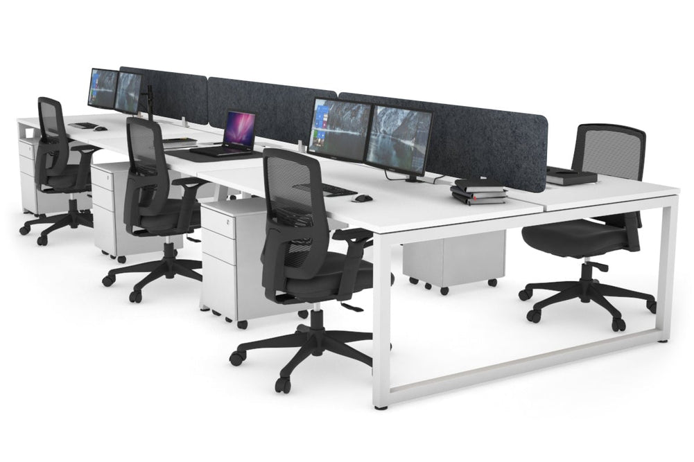 Quadro Loop Legs 6 Person Office Workstation [1600L x 800W with Cable Scallop]-white leg white dark grey acoustic panel (400H x 1600W)