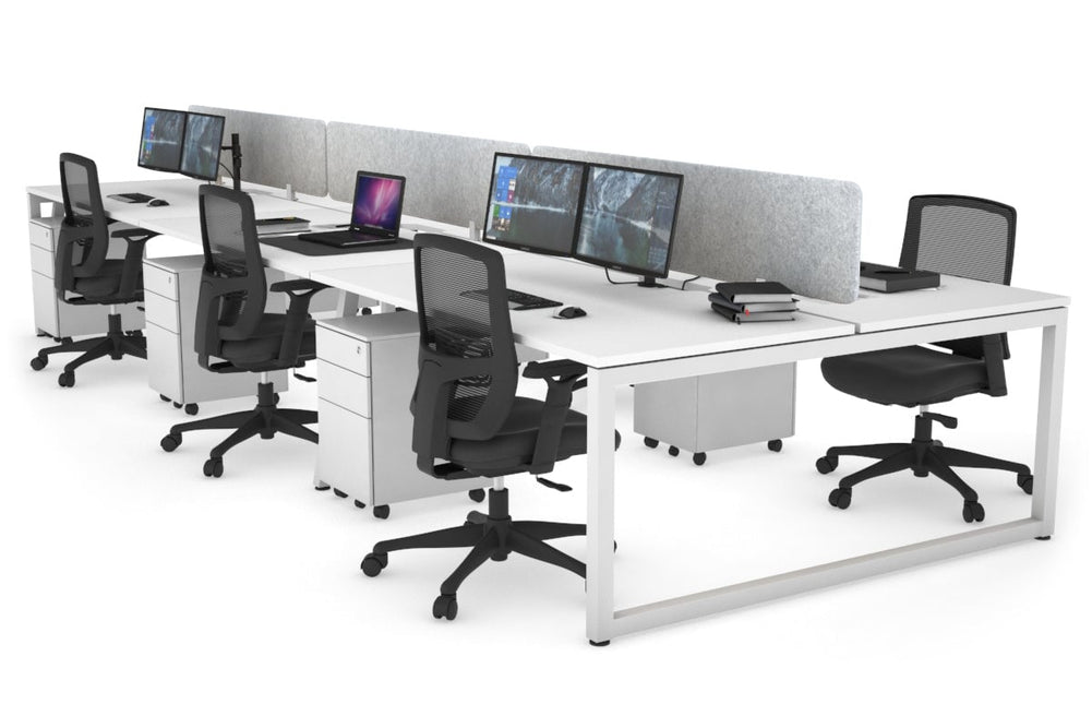 Quadro Loop Legs 6 Person Office Workstation [1600L x 800W with Cable Scallop]-white leg white light grey acoustic panel (400H x 1600W)