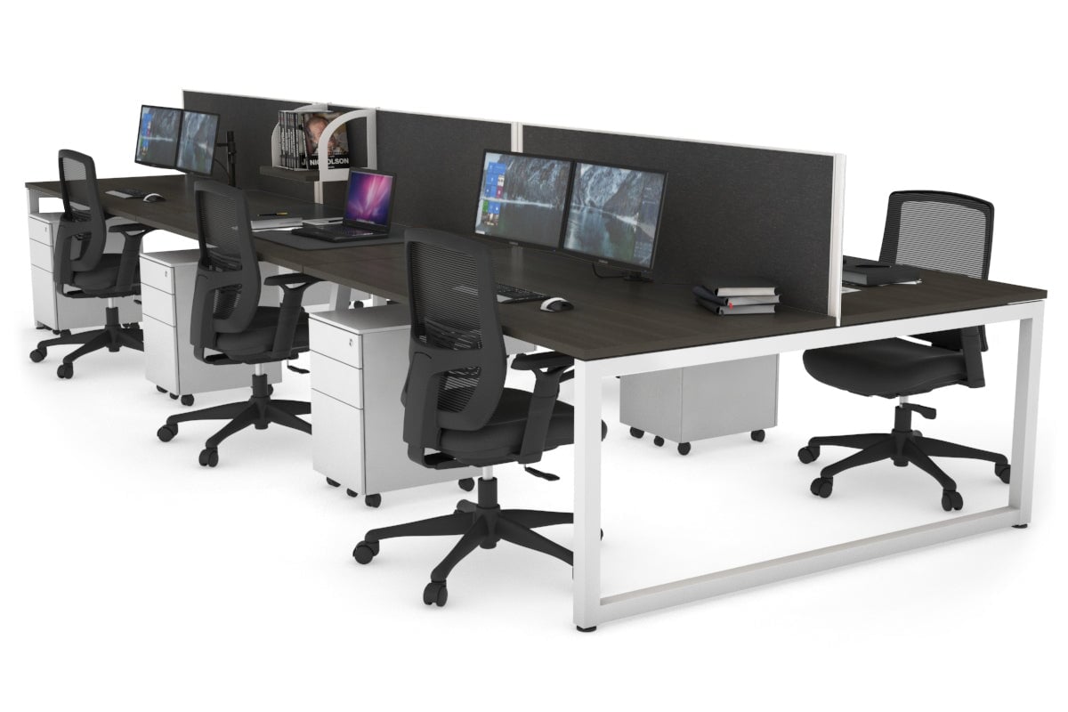 Quadro Loop Leg 6 Person Office Workstations [1600L x 800W with Cable Scallop] Jasonl white leg dark oak moody charcoal (500H x 1600W)