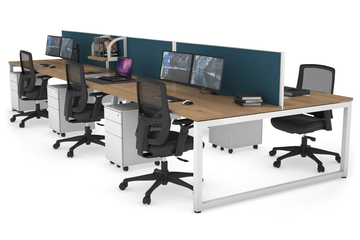 Quadro Loop Leg 6 Person Office Workstations [1600L x 800W with Cable Scallop] Jasonl white leg salvage oak deep blue (500H x 1600W)