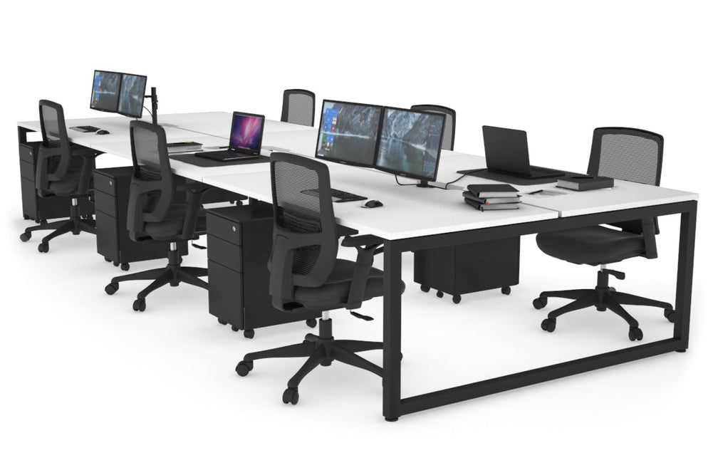 Quadro Loop Legs 6 Person Office Workstation [1600L x 800W with Cable Scallop]-black leg white none