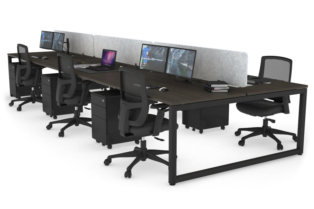 Quadro Loop Legs 6 Person Office Workstation [1600L x 800W with Cable Scallop]-black leg dark oak light grey acoustic panel (400H x 1600W)