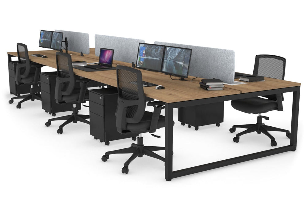 Quadro Loop Legs 6 Person Office Workstation [1800L x 800W with Cable Scallop]-black leg salvage oak light grey acoustic panel (400H x 1600W)