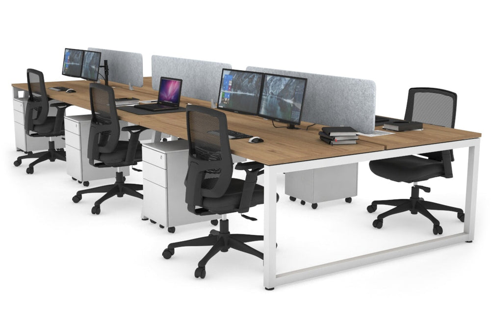 Quadro Loop Legs 6 Person Office Workstation [1800L x 800W with Cable Scallop]-white leg salvage oak light grey acoustic panel (400H x 1600W)
