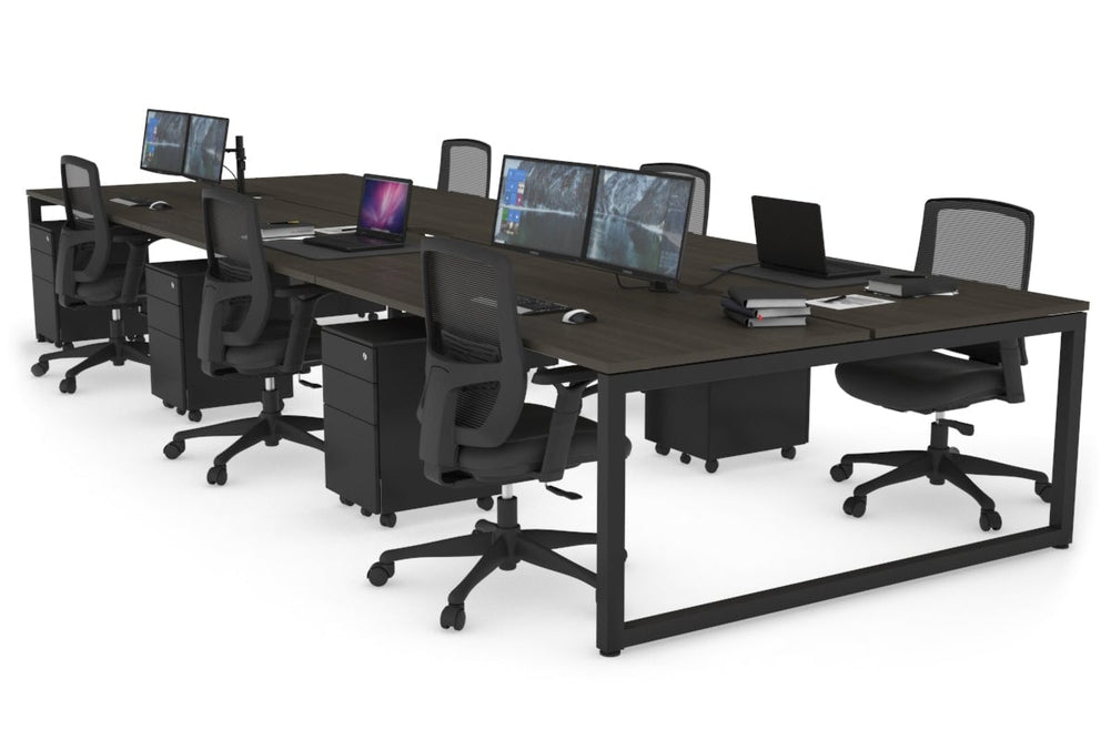 Quadro Loop Legs 6 Person Office Workstation [1800L x 800W with Cable Scallop]-black leg dark oak none