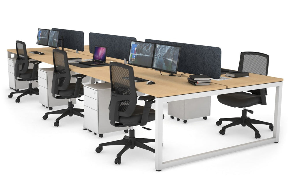 Quadro Loop Legs 6 Person Office Workstation [1800L x 800W with Cable Scallop]-white leg maple dark grey acoustic panel (400H x 1600W)