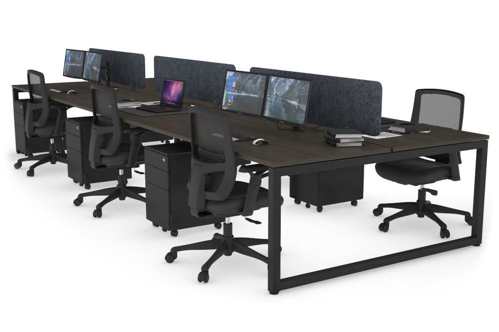 Quadro Loop Legs 6 Person Office Workstation [1800L x 800W with Cable Scallop]-black leg dark oak dark grey acoustic panel (400H x 1600W)