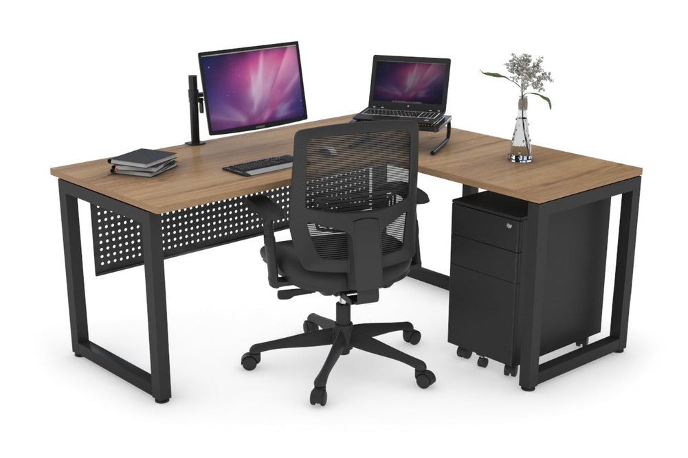 Quadro Loop Legs L-Shaped Corner Office Desk [1400L x 1450W]-black leg salvage oak black modesty