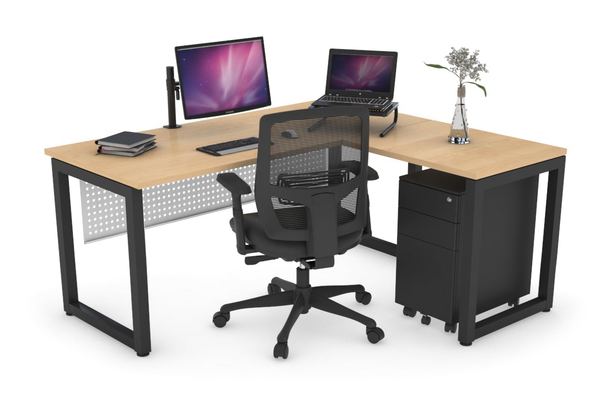 Quadro Loop Leg L-Shaped Corner Office Desk [1400L x 1450W] Jasonl black leg maple white modesty
