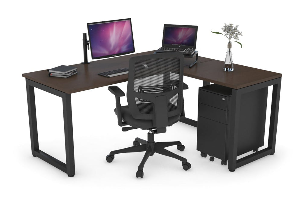 Quadro Loop Legs L-Shaped Corner Office Desk [1400L x 1450W]-black leg dark oak black modesty