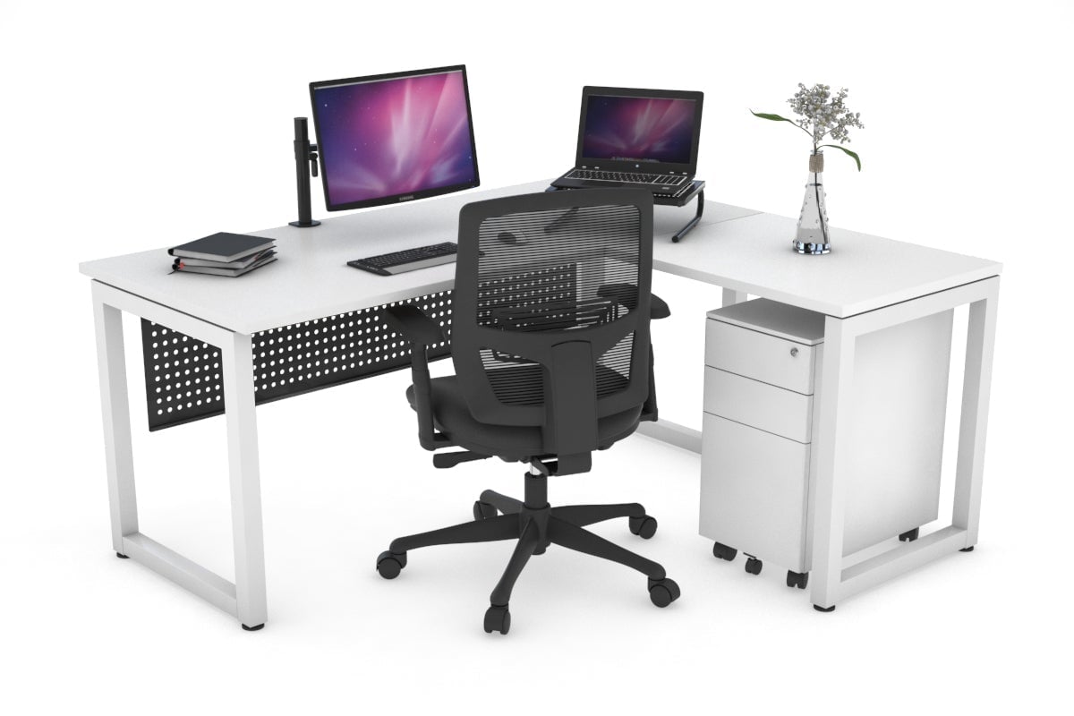 Quadro Loop Leg L-Shaped Corner Office Desk [1400L x 1450W] Jasonl white leg white black modesty