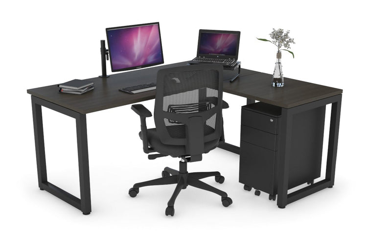 Quadro Loop Leg L-Shaped Corner Office Desk [1400L x 1450W] Jasonl black leg dark oak none