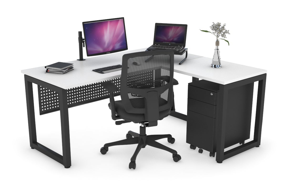 Quadro Loop Leg L-Shaped Corner Office Desk [1400L x 1450W] Jasonl black leg white black modesty