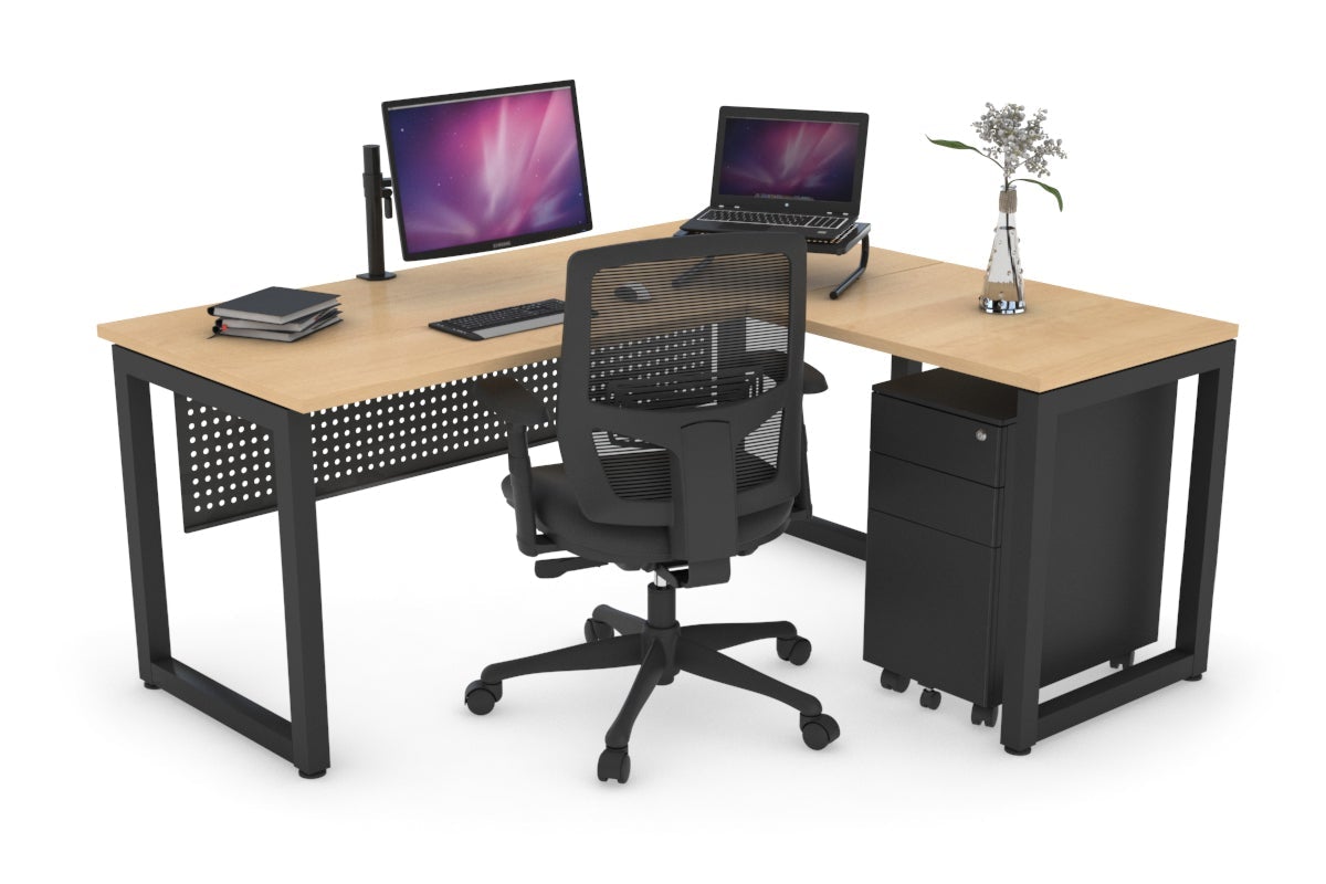 Quadro Loop Leg L-Shaped Corner Office Desk [1400L x 1450W] Jasonl black leg maple black modesty