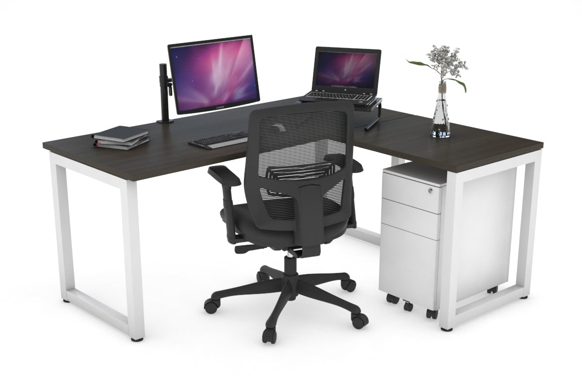 Quadro Loop Leg L-Shaped Corner Office Desk [1400L x 1450W] Jasonl white leg dark oak none