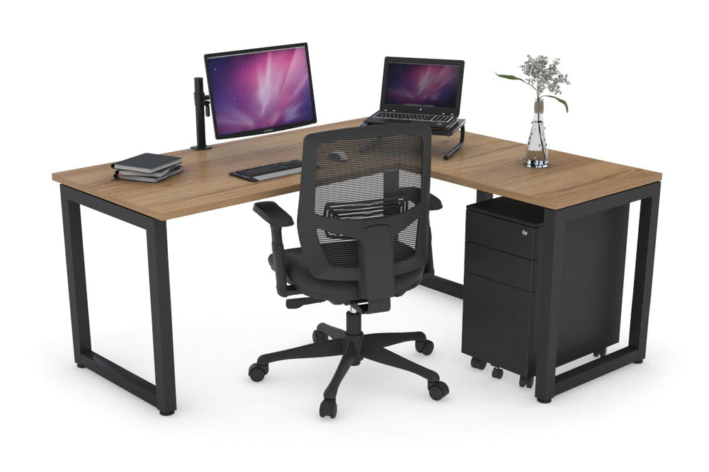 Quadro Loop Legs L-Shaped Corner Office Desk [1400L x 1450W]-black leg salvage oak none