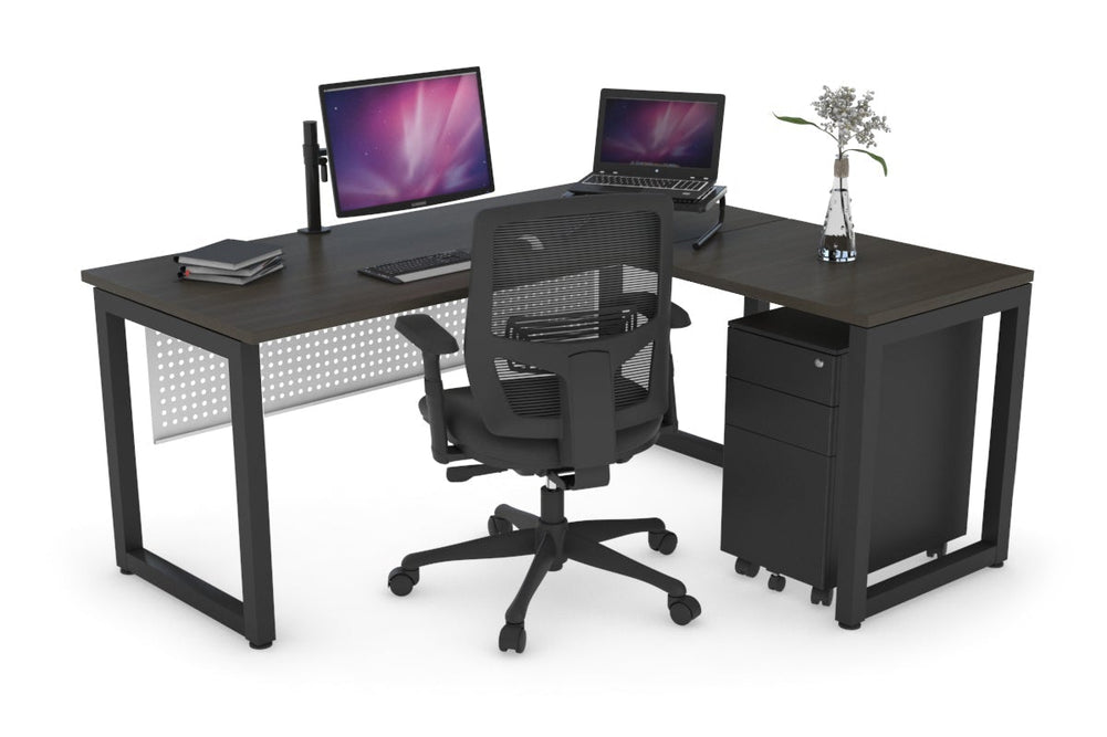 Quadro Loop Legs L-Shaped Corner Office Desk [1400L x 1450W]-black leg dark oak white modesty