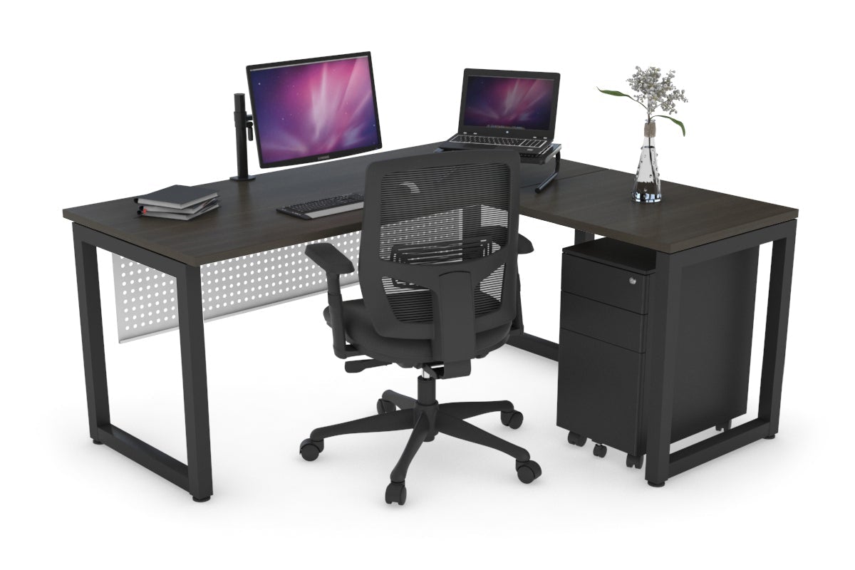 Quadro Loop Leg L-Shaped Corner Office Desk [1400L x 1450W] Jasonl black leg dark oak white modesty