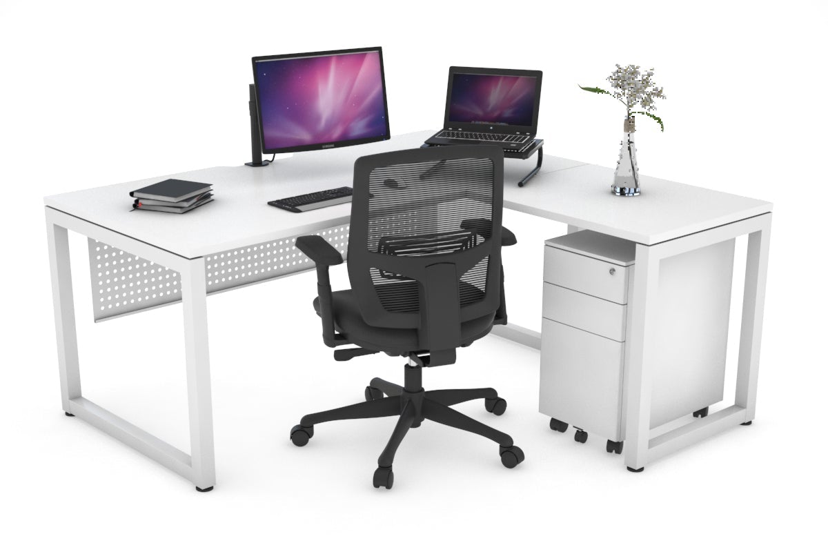 Quadro Loop Leg L-Shaped Corner Office Desk [1400L x 1550W with Cable Scallop] Jasonl white leg white white modesty