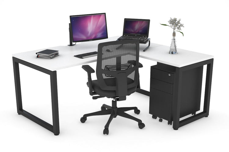Quadro Loop Leg L-Shaped Corner Office Desk [1400L x 1550W with Cable Scallop] Jasonl black leg white none