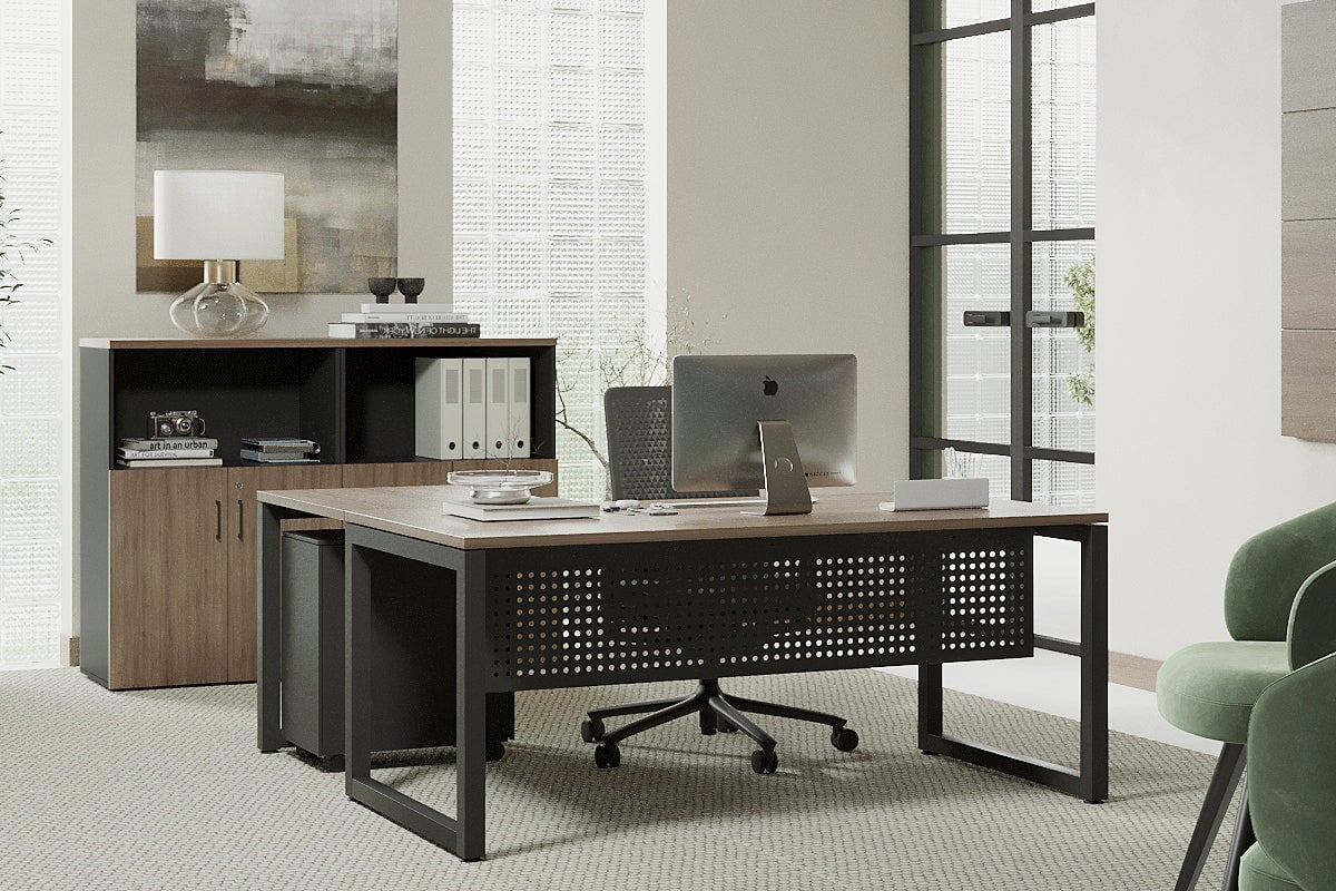 Quadro Loop Leg L-Shaped Corner Office Desk [1400L x 1550W with Cable Scallop] Jasonl 