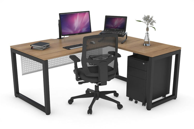 Quadro Loop Leg L-Shaped Corner Office Desk [1400L x 1550W with Cable Scallop] Jasonl black leg salvage oak white modesty