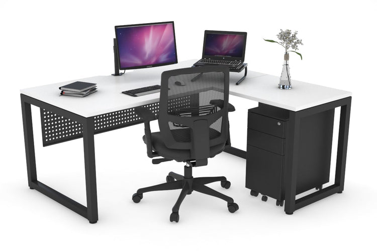 Quadro Loop Leg L-Shaped Corner Office Desk [1400L x 1550W with Cable Scallop] Jasonl black leg white black modesty
