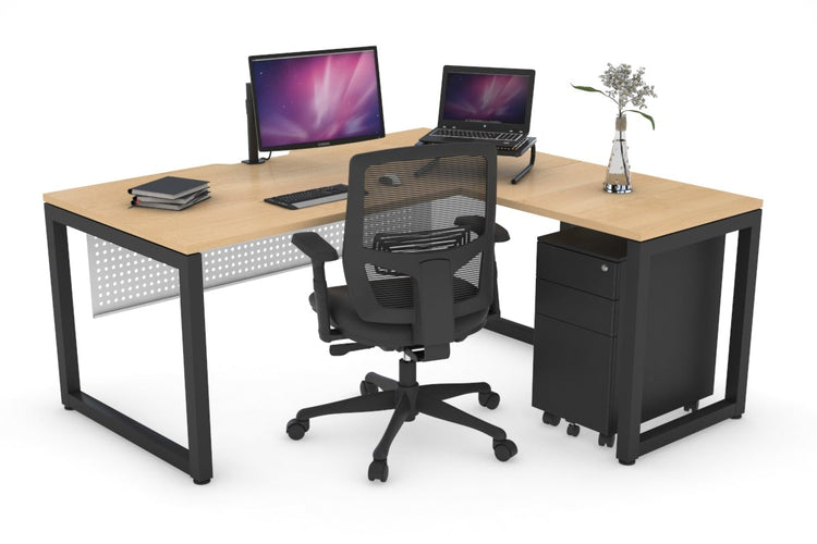 Quadro Loop Leg L-Shaped Corner Office Desk [1400L x 1550W with Cable Scallop] Jasonl black leg maple white modesty