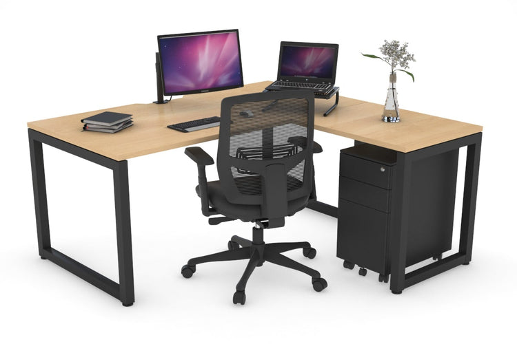Quadro Loop Leg L-Shaped Corner Office Desk [1400L x 1550W with Cable Scallop] Jasonl black leg maple none