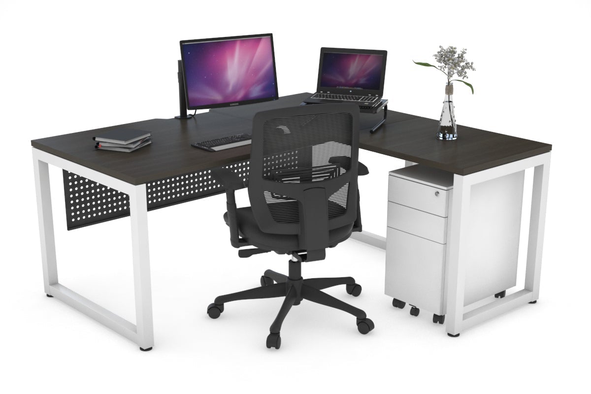 Quadro Loop Leg L-Shaped Corner Office Desk [1400L x 1550W with Cable Scallop] Jasonl white leg dark oak black modesty