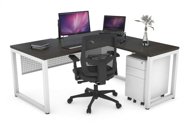 Quadro Loop Leg L-Shaped Corner Office Desk [1400L x 1550W with Cable Scallop] Jasonl white leg dark oak white modesty
