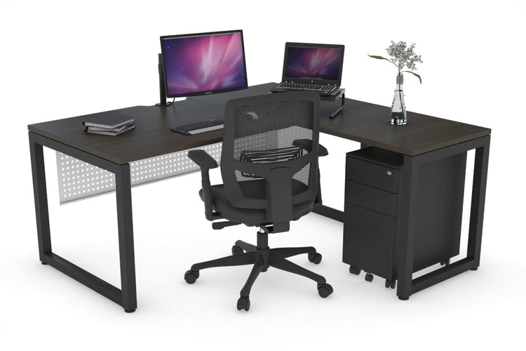 Quadro Loop Leg L-Shaped Corner Office Desk [1400L x 1550W with Cable Scallop] Jasonl black leg dark oak white modesty