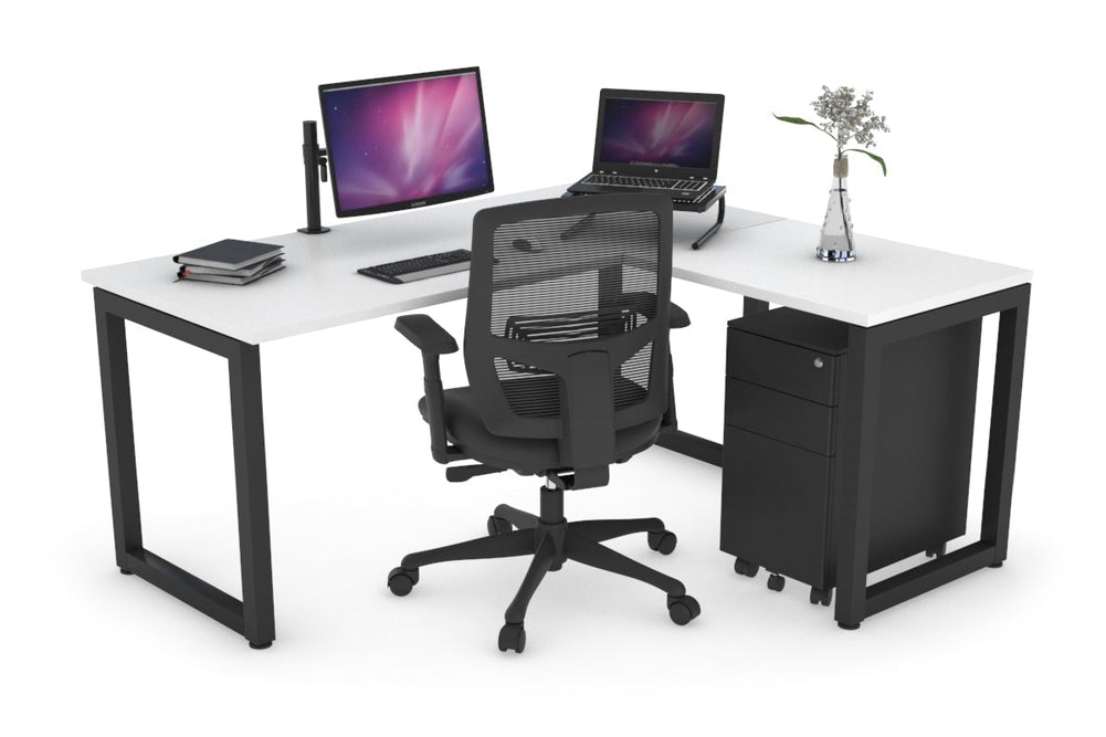 Quadro Loop Legs L-Shaped Corner Office Desk [1400L x 1700W]-black leg white none