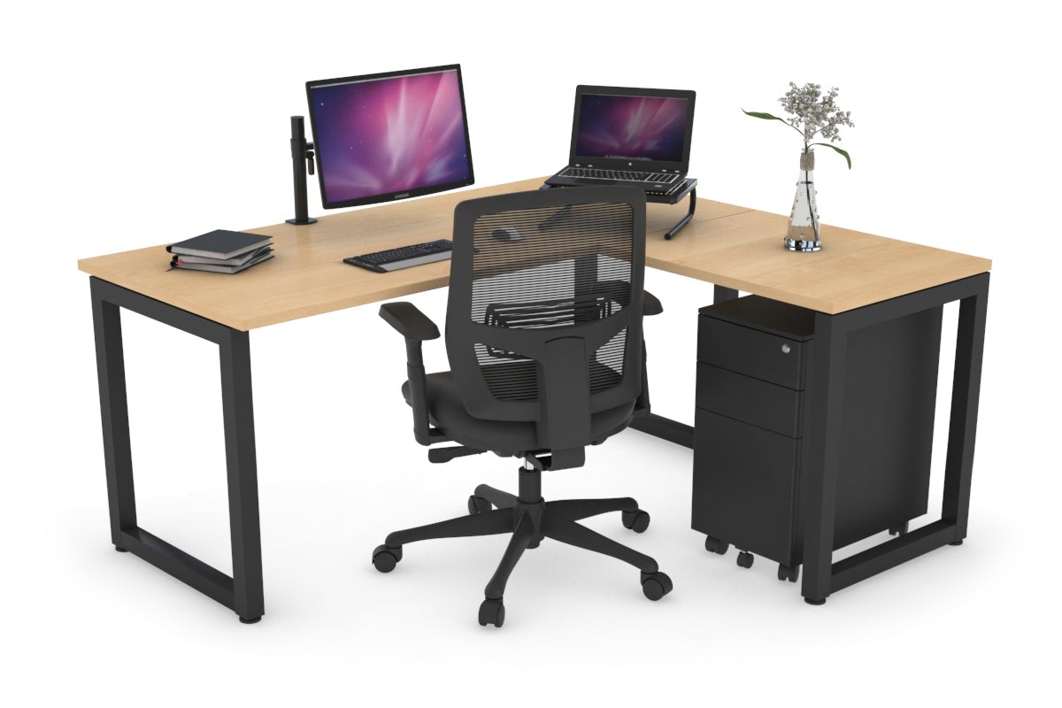 Quadro Loop Leg L-Shaped Corner Office Desk [1400L x 1700W] Jasonl black leg maple none