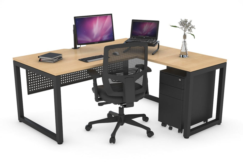 Quadro Loop Legs L-Shaped Corner Office Desk [1400L x 1800W with Cable Scallop]-black leg maple black modesty