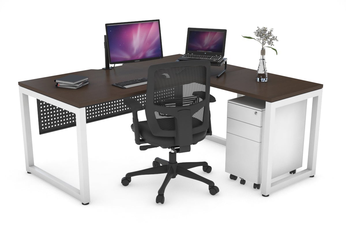 Quadro Loop Leg L-Shaped Corner Office Desk [1400L x 1800W with Cable Scallop] Jasonl white leg wenge black modesty