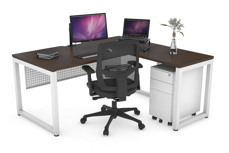 Quadro Loop Leg L-Shaped Corner Office Desk [1600L x 1550W with Cable Scallop] Jasonl white leg wenge white modesty