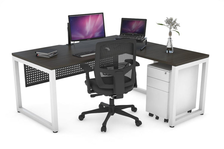 Quadro Loop Leg L-Shaped Corner Office Desk [1600L x 1800W with Cable Scallop] Jasonl white leg dark oak black modesty