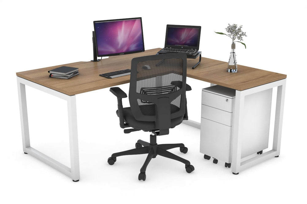 Quadro Loop Legs L-Shaped Corner Office Desk [1600L x 1800W with Cable Scallop]-white leg salvage oak none