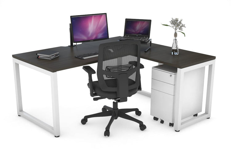 Quadro Loop Leg L-Shaped Corner Office Desk [1600L x 1800W with Cable Scallop] Jasonl white leg dark oak none